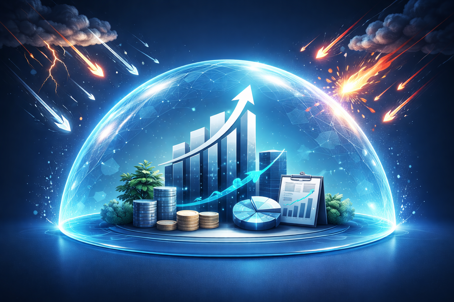 Crystalline protective shield safeguarding business structure from external risks